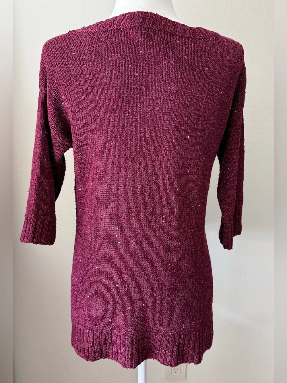 a.n.a Cranberry Scoop Neck Sparkly Sequined Sweater - Picture 3 of 7